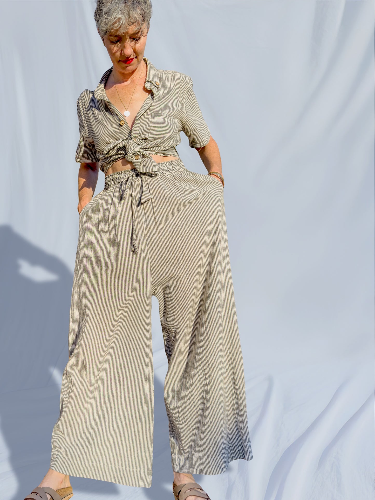 Rabina Trousers, mustard pinstripes