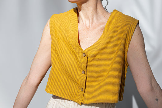 Aarti Reversible Top/Vest, mustard yellow pin stripes