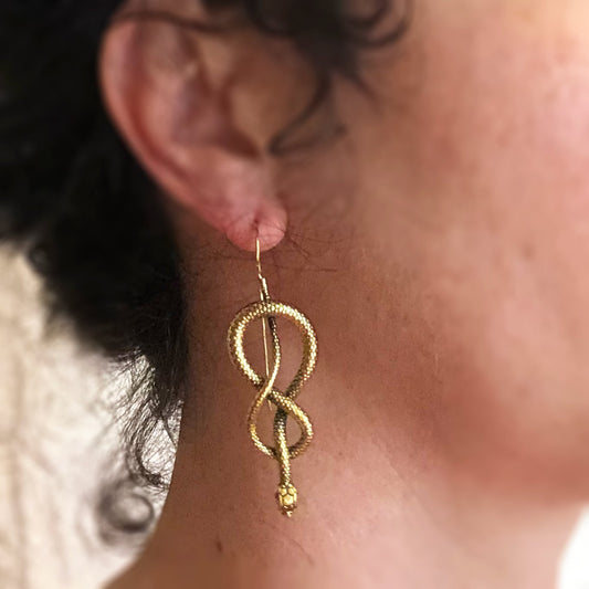 Hanging Brass Snake Earrings - Small World Goods