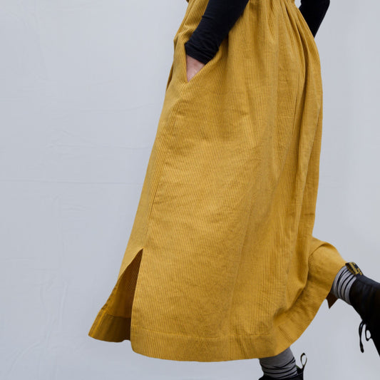 Padmasana Skirt/Dress, mustard pinstripe