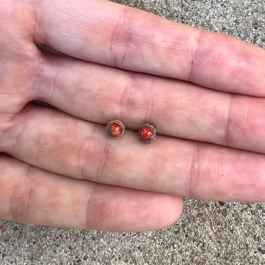 Tibetan Coral Stud Earrings