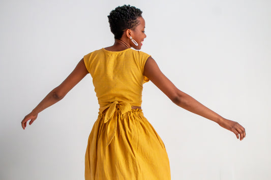 Padmasana Skirt/Dress, mustard pinstripe