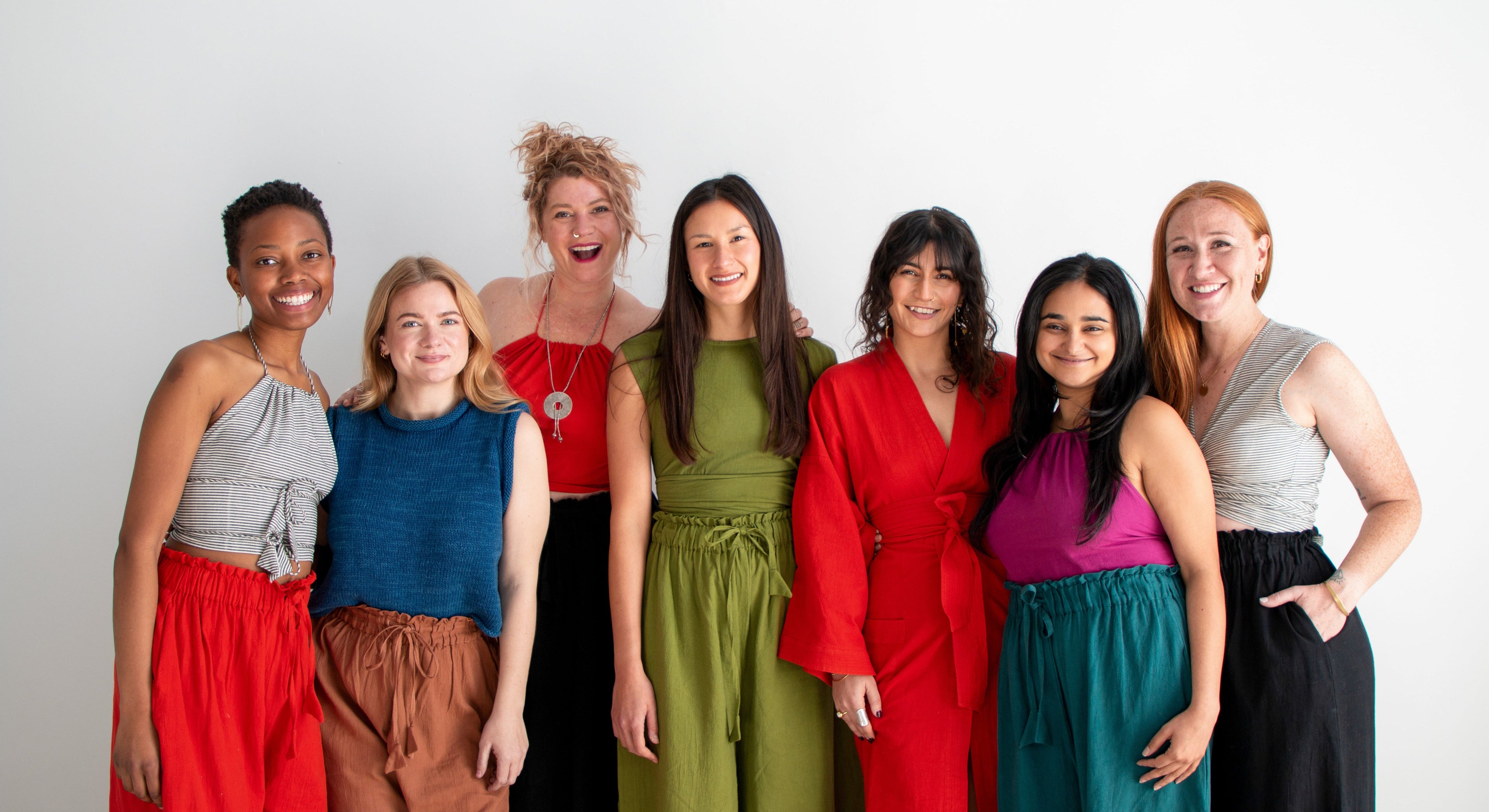 group of friends in colorful clothing