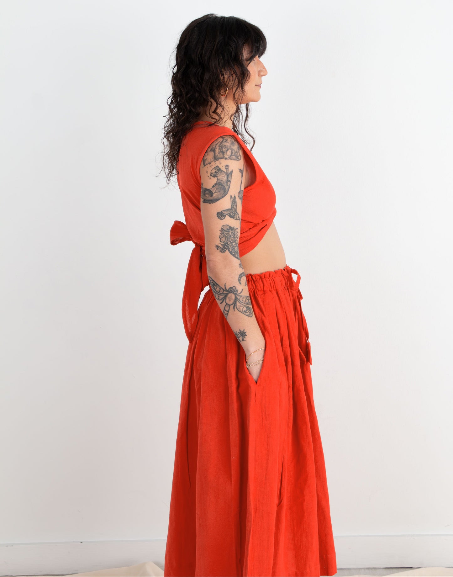Padmasana Skirt/Dress, red orange double dye