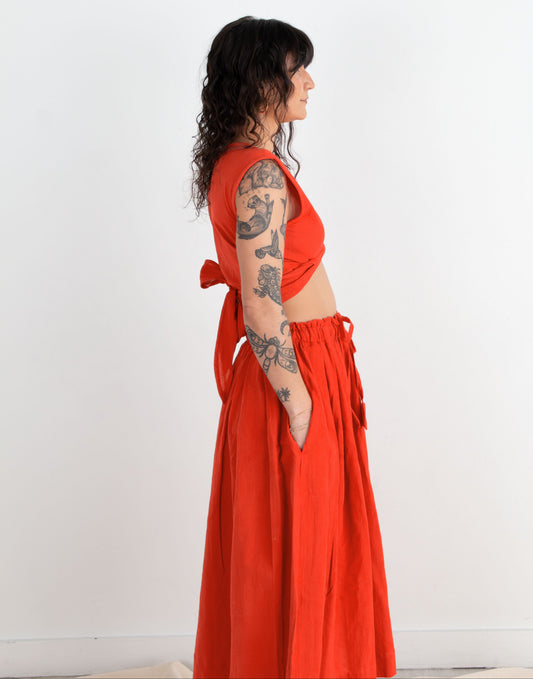 Padmasana Skirt/Dress, red orange double dye