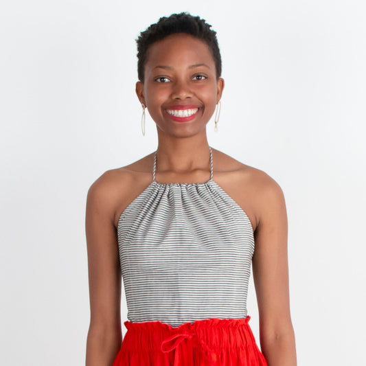 Patan Top, black & white pinstripe