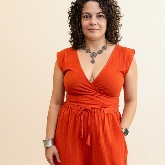Simran Reversible Wrap Top, persimmon orange double dye