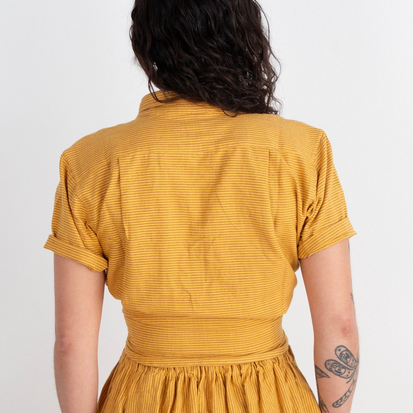 Krishna Button-Up Top, mustard pinstripes