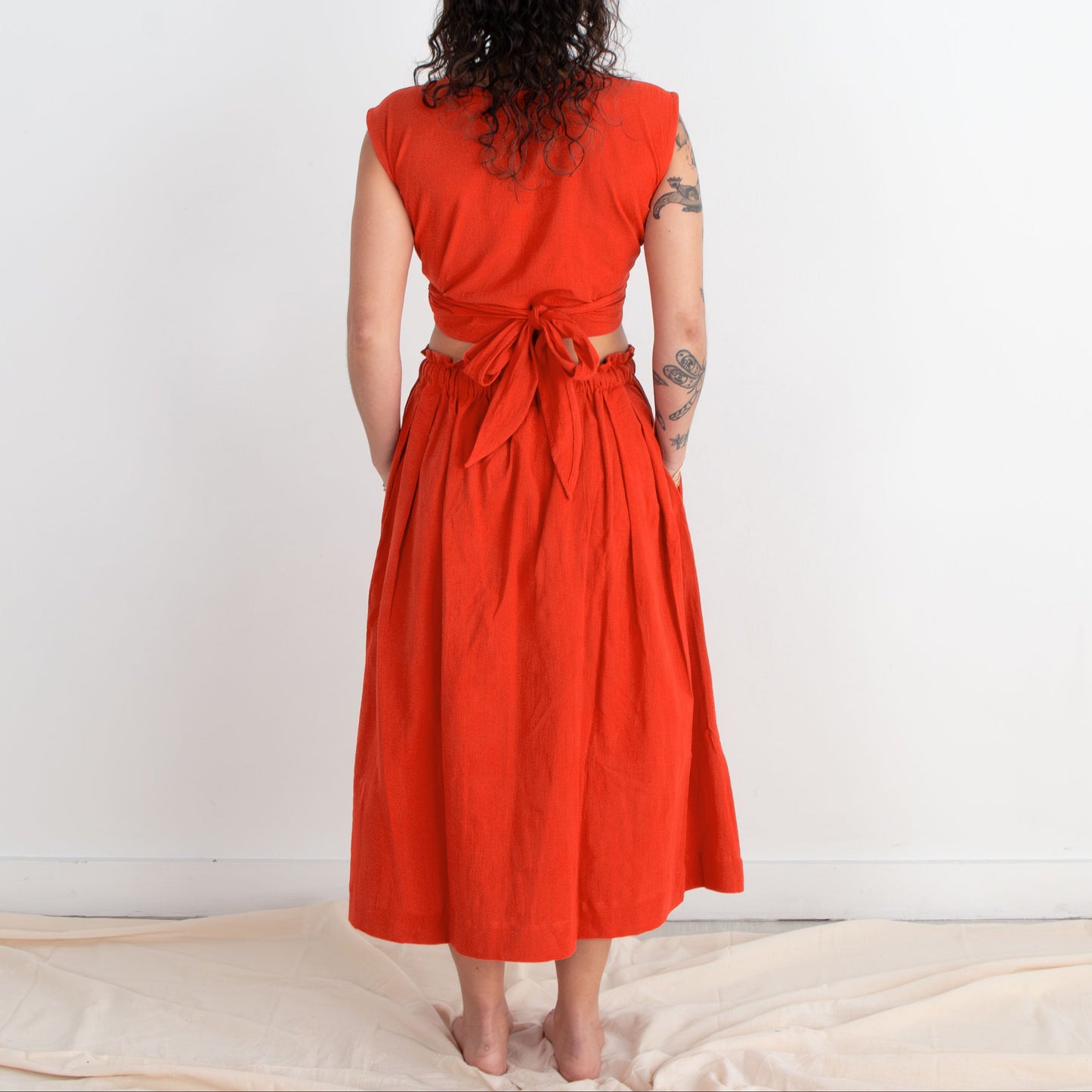 Padmasana Skirt/Dress, red orange double dye