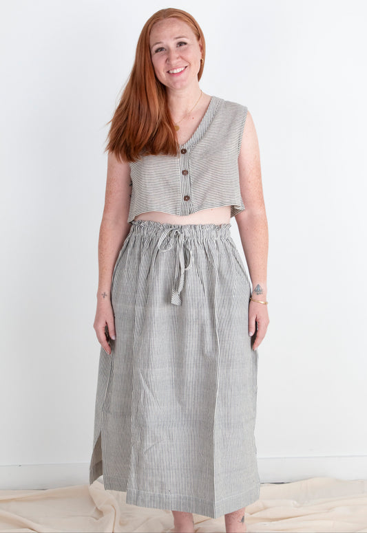 Padmasana Skirt/Dress, black & white pinstripe