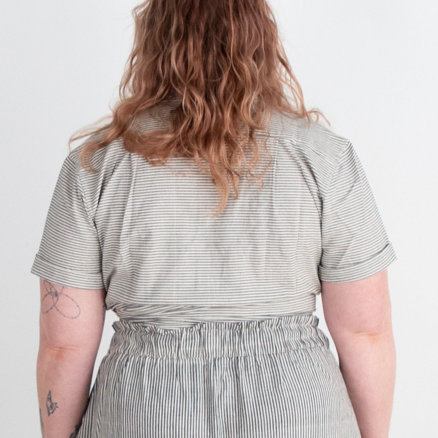 Krishna Button-Up Top, black & white pinstripes